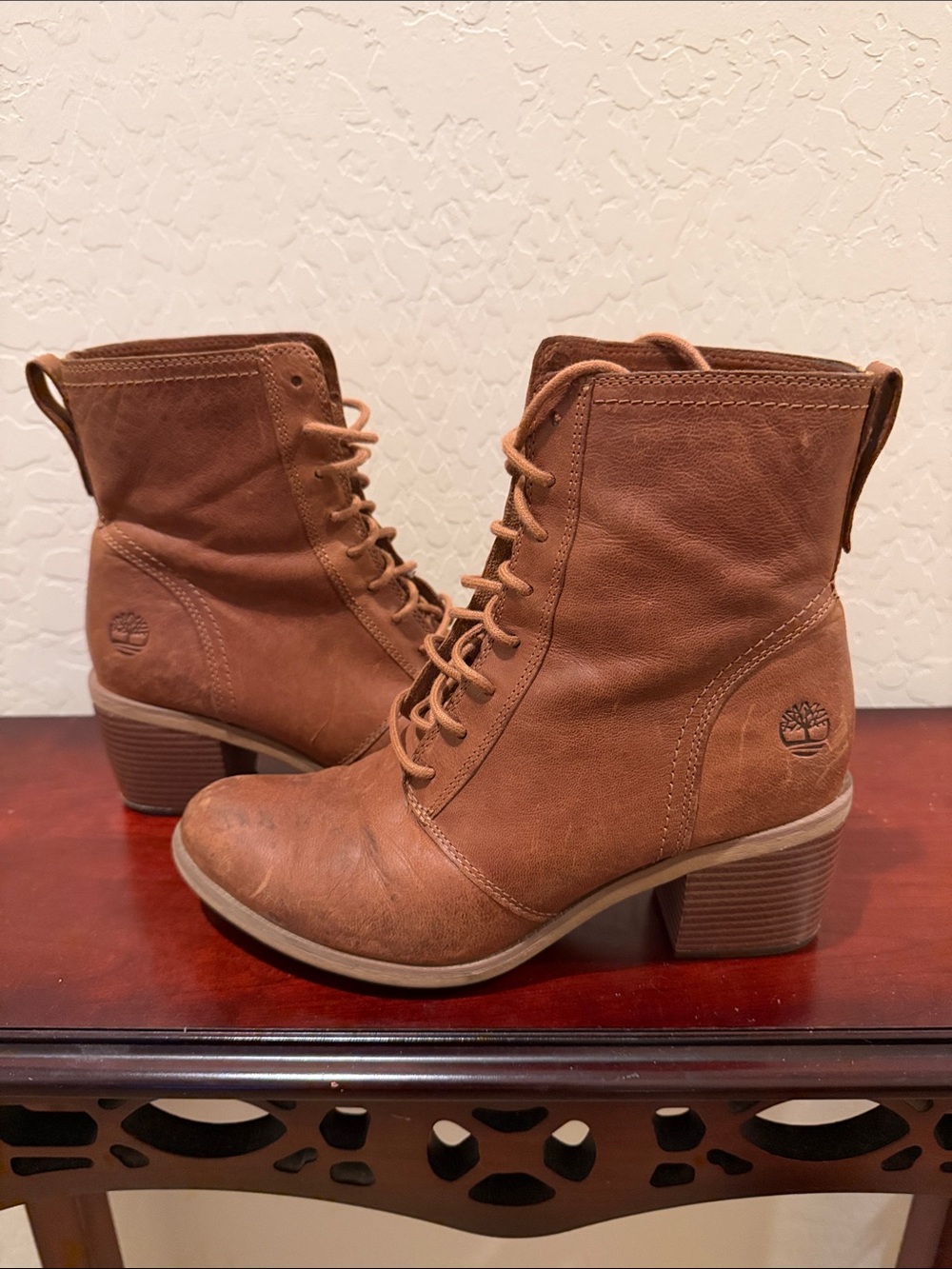 Timberland Brynlee Park Mid Brown Leather Lace up Heeled Boot   Women's size 8